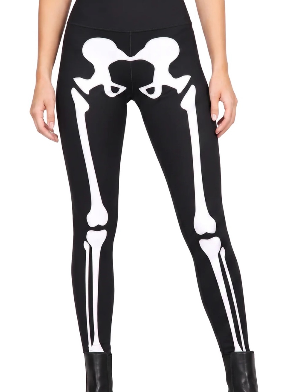 Black Leggings with Holographic Bone Print